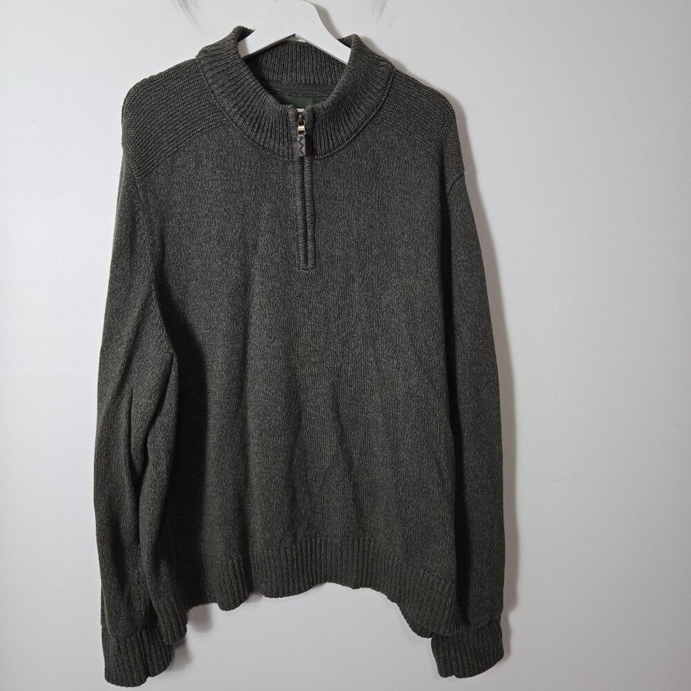 Eddie Bauer Size XXXL Men's Cotton  1/4 Zip Green Pullover Chunky Sweater